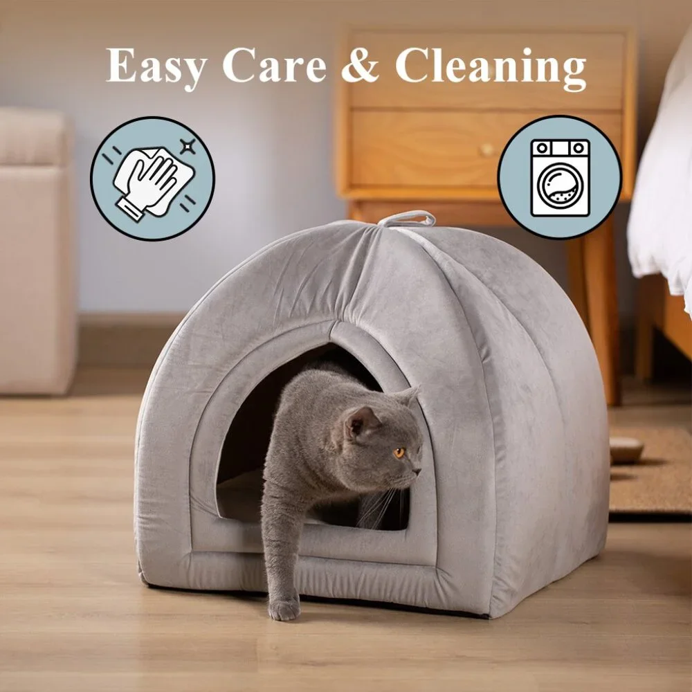 Large Cat Bed - Soft Cat Tent - Grey - 19x19 inches - New In Original Packaging